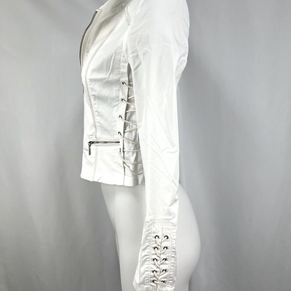 NWT WHBM White Cropped Zip Front Lace Up Jacket, Size 2 - Picture 5 of 11
